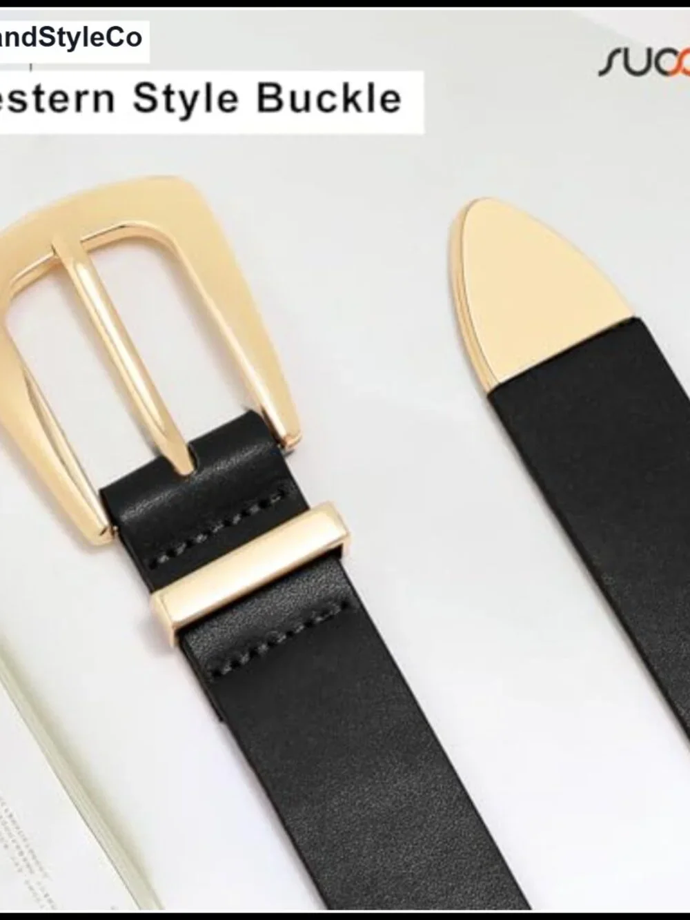 Faux Leather Western Belt with Gold Buckle for Jeans & Dresses